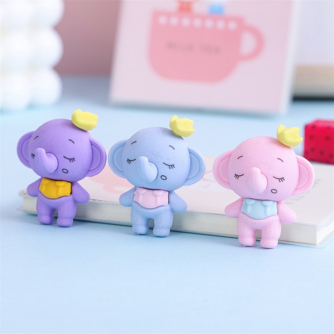 3 Pack Cute Elephant Erasers Kawaii Pencil Rubber Eraser Etsy