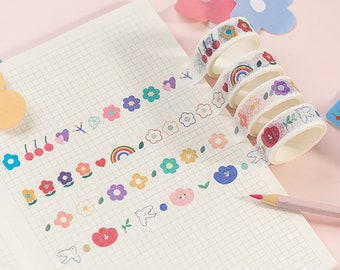 Floral Washi Tape, Rainbow Washi Tape, Cute Washi Tape, Colourful Washi Tape for Journal, Diary, Scrapbook, 15mm