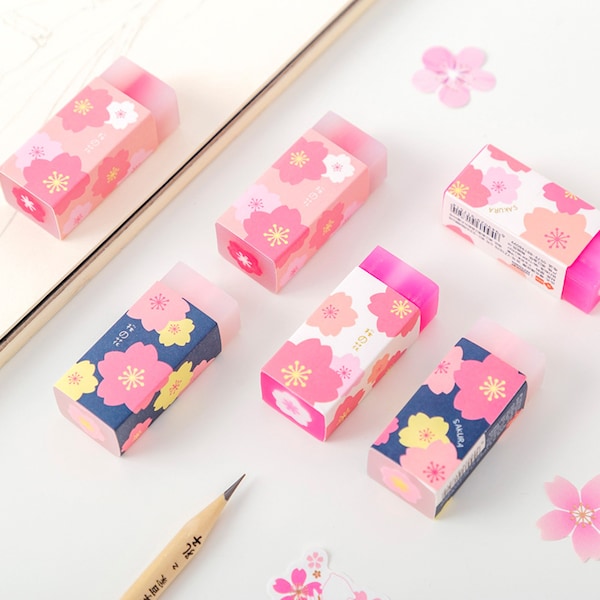2 gomas de borrar Sakura, goma de lápiz de gelatina de flor de cerezo, material escolar, material de oficina, regalo de papelería