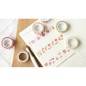 Watercolour Style Fruit Washi Tape, Strawberry Washi, Pomegranate Washi Tape, Masking Tape, Journaling, 15mm*7m