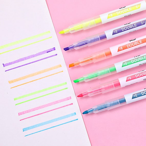 Aesthetic Highlighter Pen Set,8 Different Shapes Dual Tip Markers Novelty  Stationery School Supplie