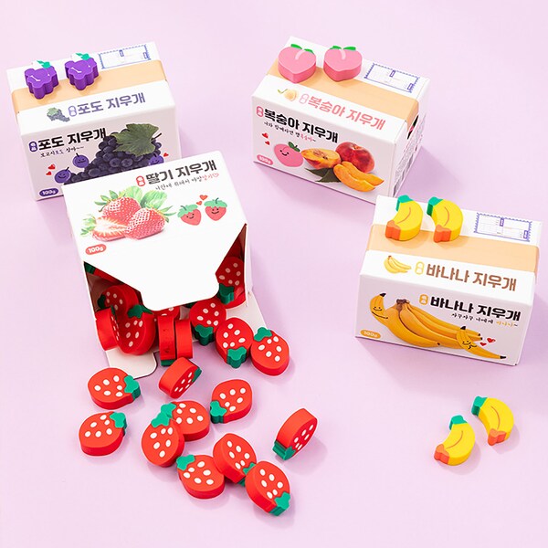 Mini Fruit Erasers, Banana, Strawberry, Peach, Grape Erasers, Novelty Food Rubbers, School Supplies, 1 Pack (100g)