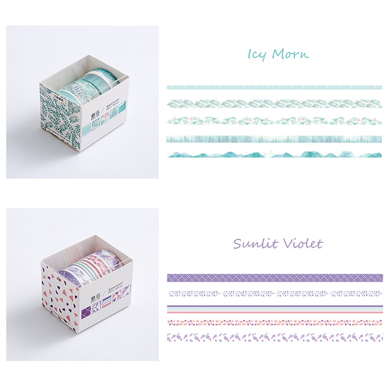 Japanese Watercolour Washi Tape Set, 5 Rolls, Colourful Journal Washi Tape, Scrapbooking Masking Tape Pack, Gift Wrapping Tape image 3