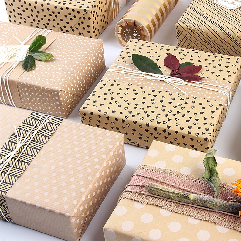Kraft Brown Wrapping Paper Recyclable Patterned Wrapping Etsy UK