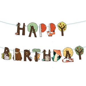 Happy Birthday Bunting, Forest Theme Paper Garland, Enchanted Wood Bunting, Birthday Party Decorations