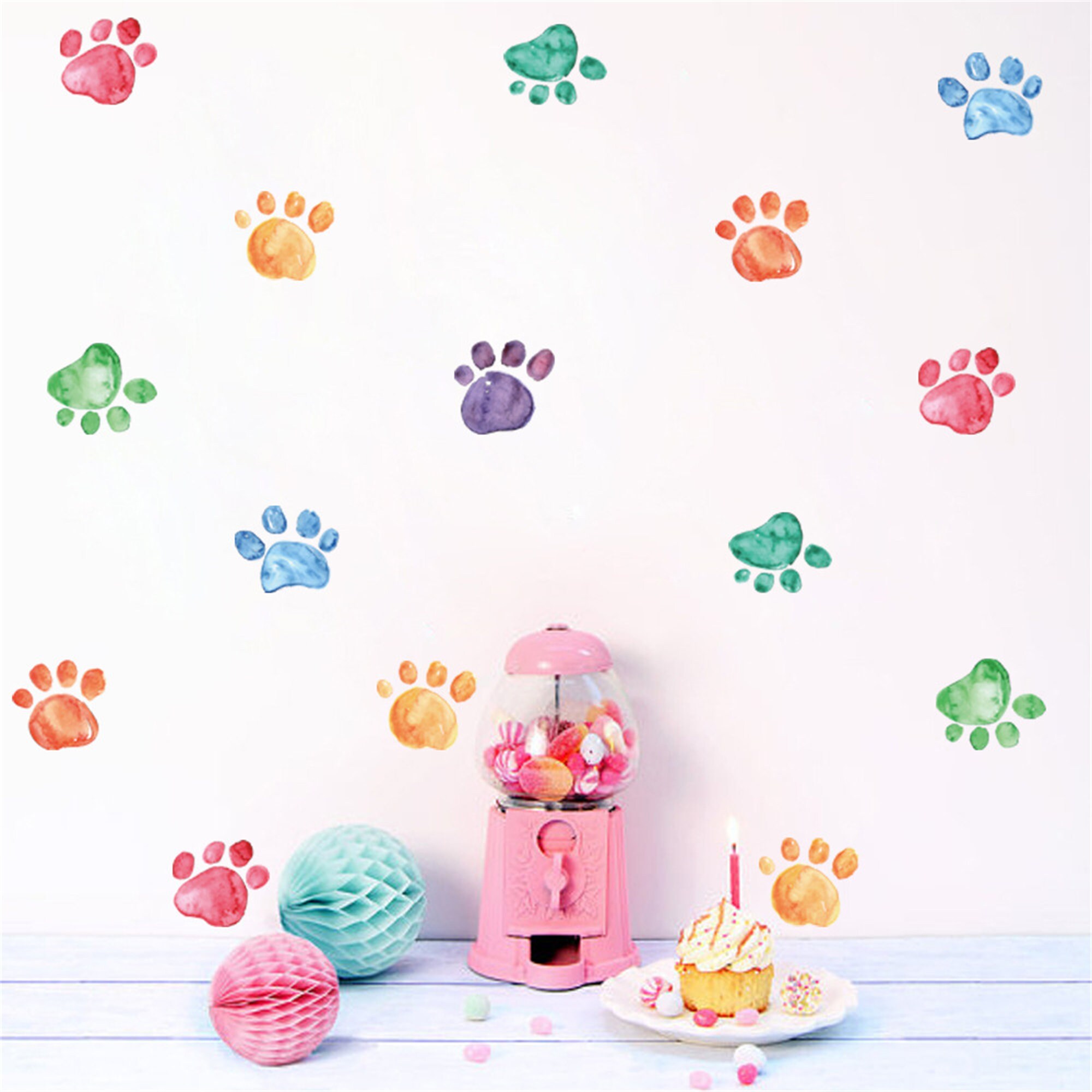 Paw Print Wall Stickers Colourful Wall Stickers Rainbow Wall Etsy