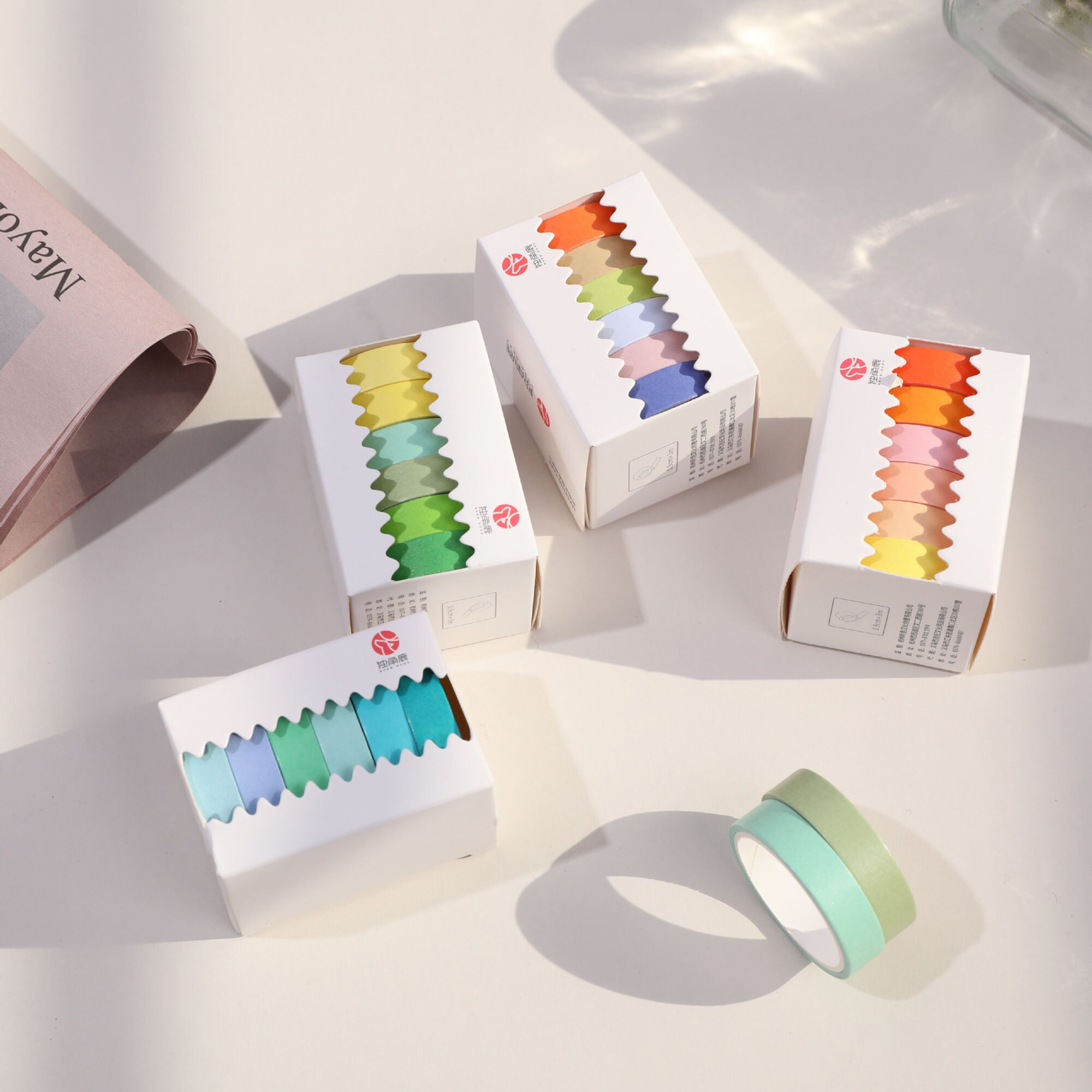 Vibrant Washi Tape Pack (set of 6), Colourful Washi Tape, Block Colou…