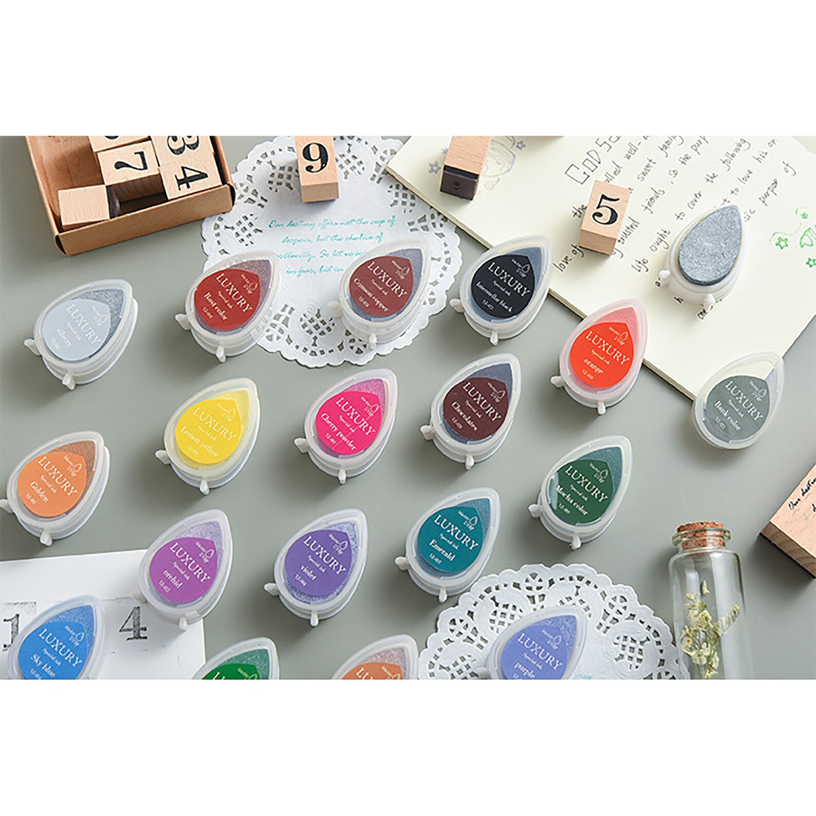 OUNONA 6Pcs Ink Pad Rubber Stamp Pad Rainbow Colour Finger Ink Stamps