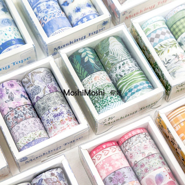 Pack of 10 Floral Washi Tape Set, Flower Scrapbooking Tape Ephemera Pack, Botanical Journal Kit