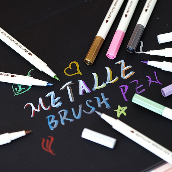 Metallic Brush Pen, Metallic Markers, Brush Pens, Brush Pen Set,  Calligraphy Markers, Colourful Brush Pens, Journal Pens, Scrapbooking Pens  