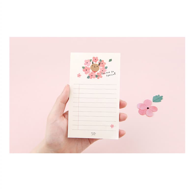 Floral Memo Pad Flower and Dog Korean Notepad 70 Sheets Etsy
