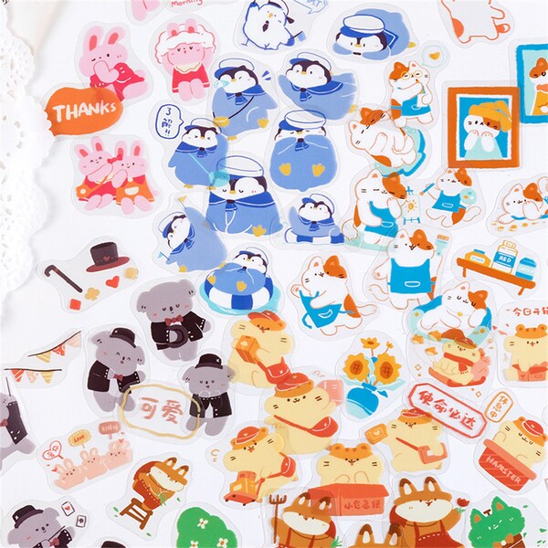 Pack d’autocollants animaux transparents, pack d’autocollants de chat Kawaii, pack d’autocollants Panda, autocollants de planificateur, journal, album, 40 autocollants