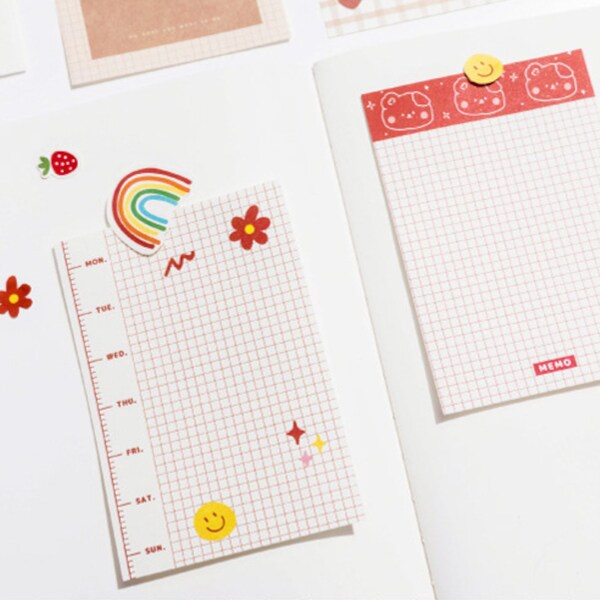 Kawaii Notepads, 100 Sheets, Rainbow Designed Notepads, Strawberry Notepads, Planner Accessories