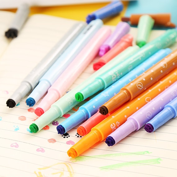 Cute Stamps, Neon Marker Pens, Highlighters, School Supplies, Kawaii  Stationery, Korean Stationery 