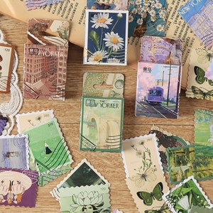 Vintage Stamp Sticker Pack, Nostalgic Era Stamp Stickers Pack, Stamp Style Stickers For Journaling or Scrapbooking 46 Stickers/Pack