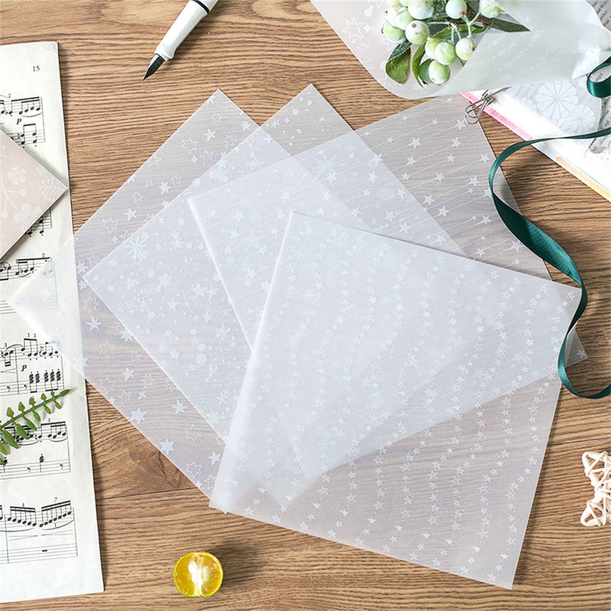 Vellum Paper Pack, Patterned Vellum Paper, Translucent Paper for