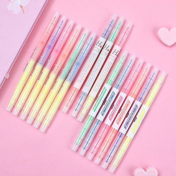 Double End Highlighters, Dual Tip Marker Pens, Highlighters, Thick/thin  Markers, School Supplies, Kawaii Stationery 