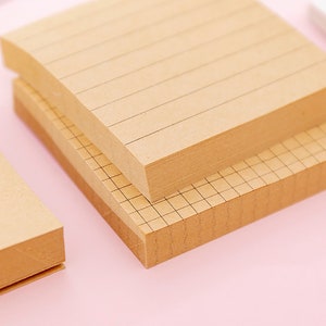Grid Sticky Notes, Lined Paper Notes, Mini Grid, Lined Design Sticky Notes, Kraft Sticky Notes, Memo Pad, 80 Sheets Brown Lined