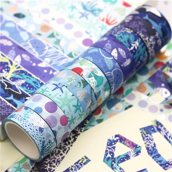 Sea Life Washi Tape, Ocean Washi Tape for Journaling, Crafting, Planner  Silver Foiled, 15mm X 4m 