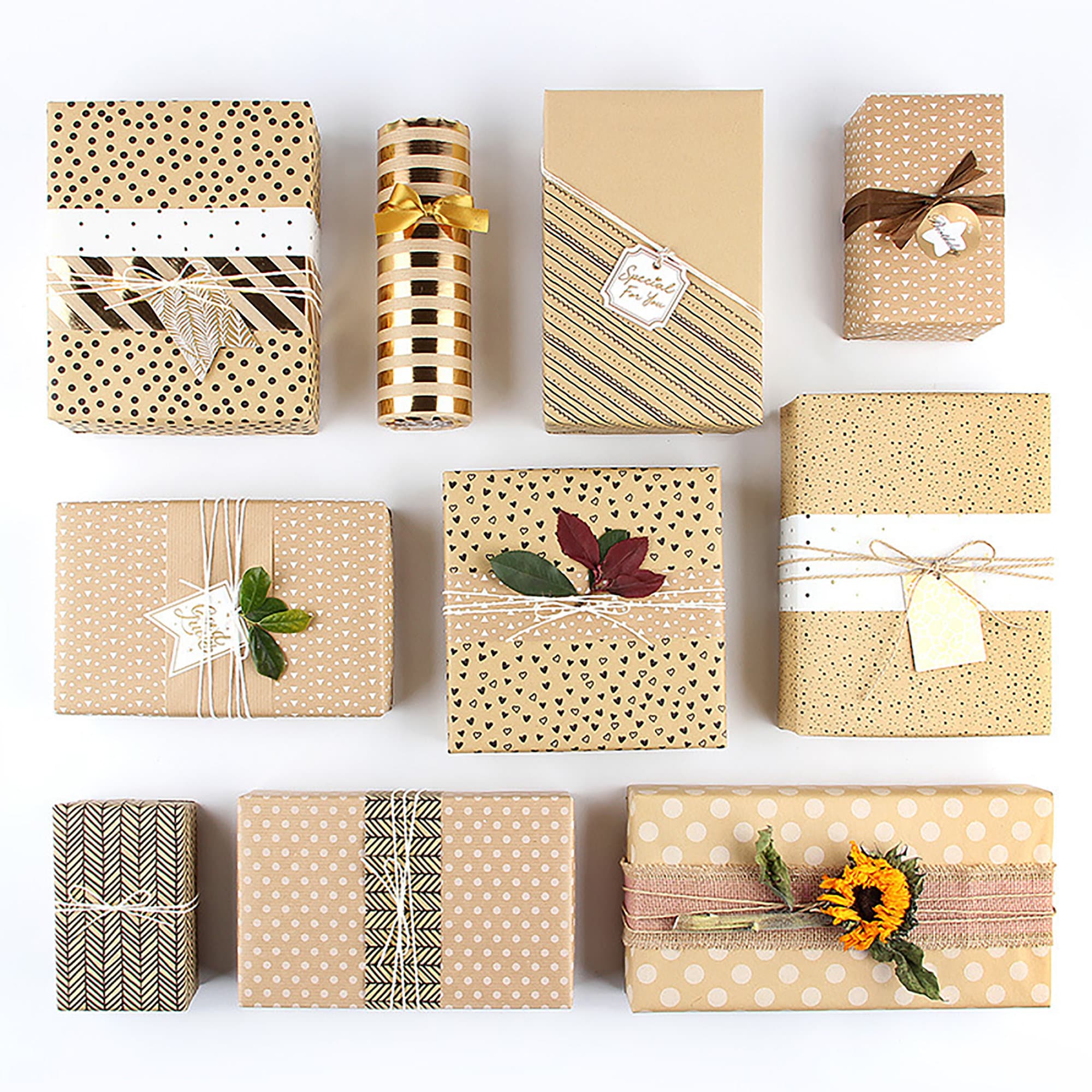 SmoTecQ Christmas Gift Wrapping Paper, Made from Recycled Kraft Paper, 10  Pack 70X50CM Folded Sheets with 10 Gift Tags