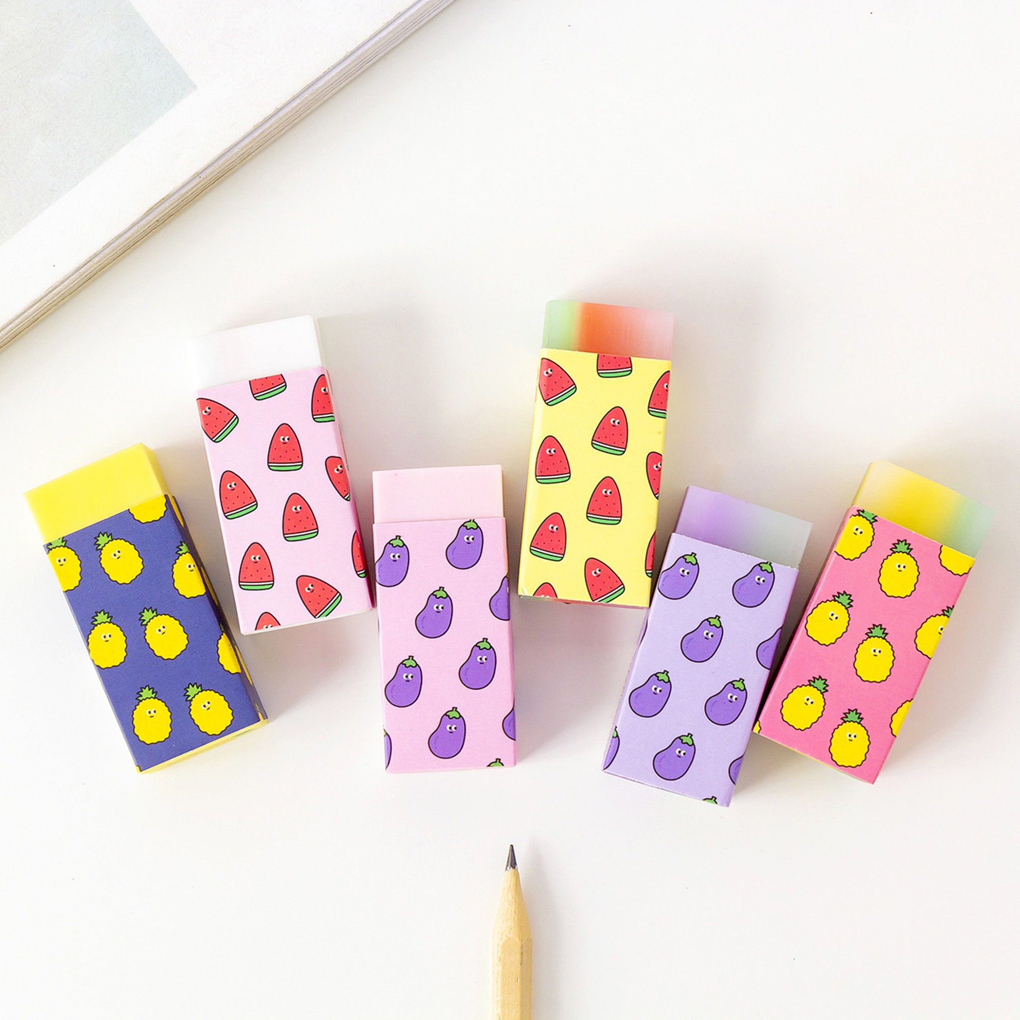 3pcs Creative Fruit Pencil Eraser, Random Eraser, Stationery Supplies,  School Office Stationery, Eraser Gift, Rubber, Random Fruit Eraser 