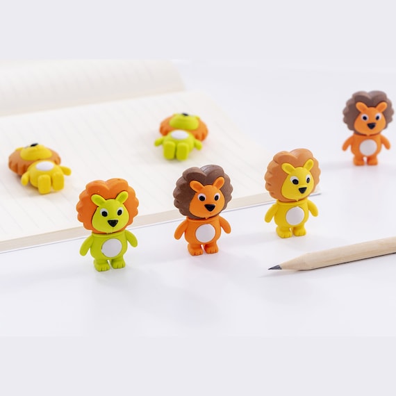 2 X Cute Lion Erasers, Kawaii Erasers for Kids, School Supplies,  Collectible Eraser 