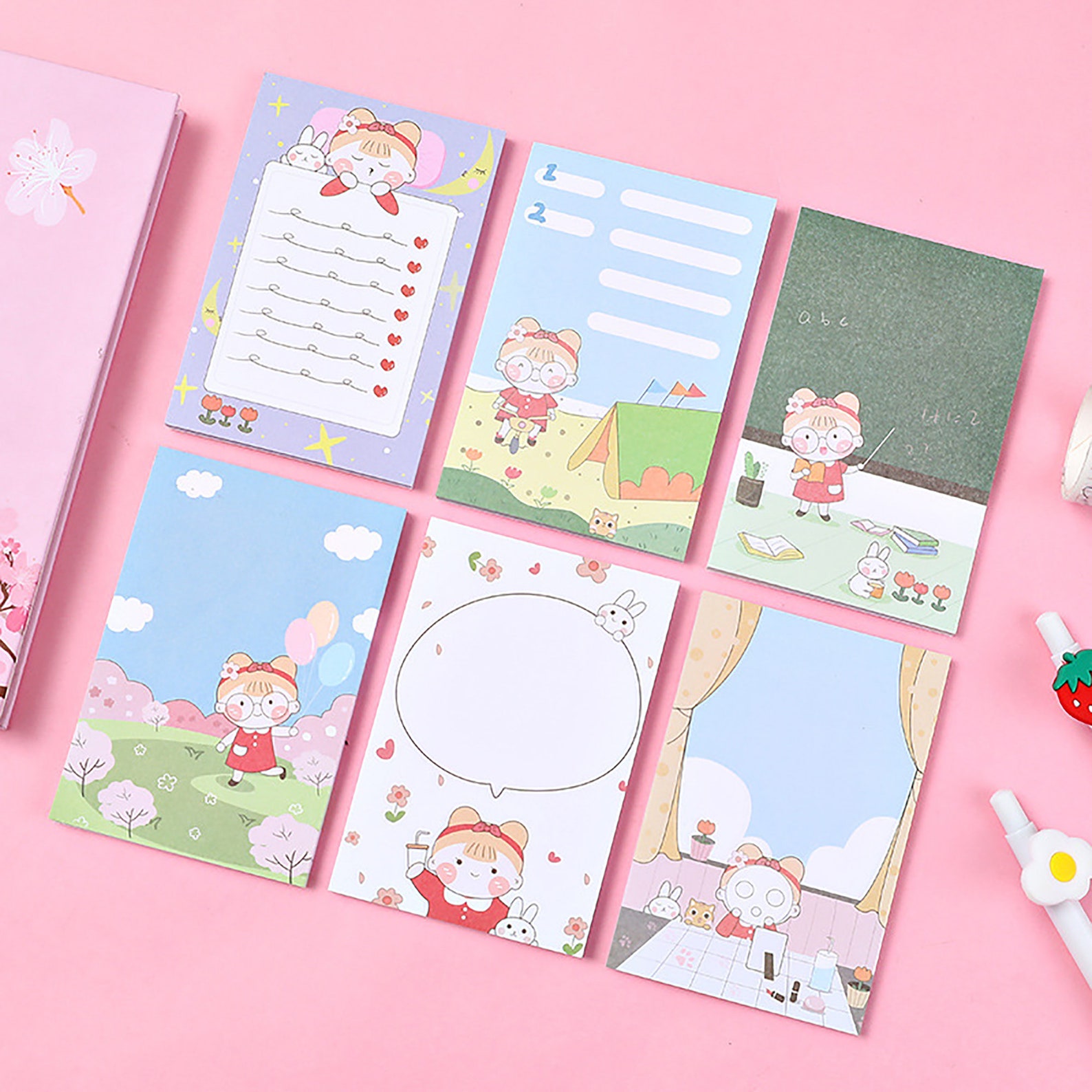 Anime Sticky Notes Korean Cartoon Sticky Notes Kawaii Memo Etsy