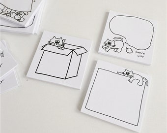 Blocs de notas Kawaii Cat, Bloc de notas en blanco y negro, Papel de nota de gato lindo, Papel planificador, 50 hojas