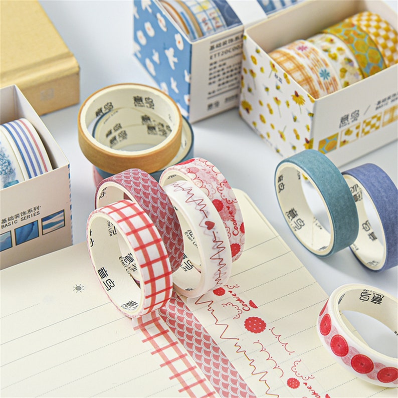 Japanese Watercolour Washi Tape Set, 5 Rolls, Colourful Journal Washi Tape, Scrapbooking Masking Tape Pack, Gift Wrapping Tape image 2