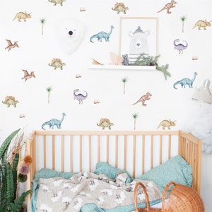 Watercolour Dinosaur Wall Stickers, Jurassic Wall Stickers, Nursery and Kids Bedroom Wall Stickers, 40 Stickers