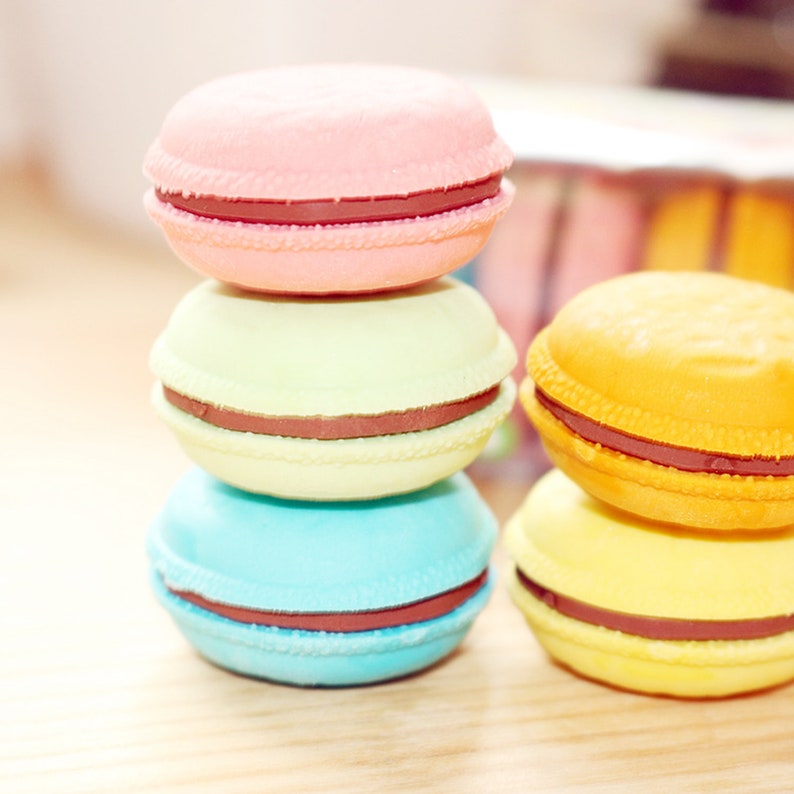 Macaron Eraser Pack Cute Erasers Kawaii Eraser Set School Etsy