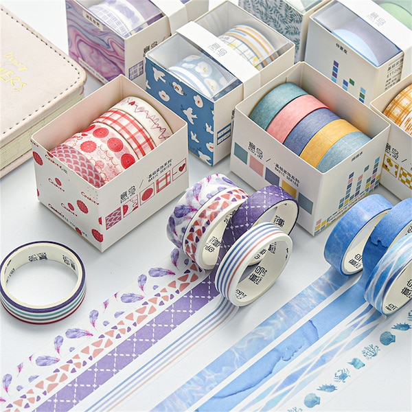 Ensemble de rubans adhésifs japonais aquarelle, 5 rouleaux, ruban adhésif Washi pour journal coloré, paquet de rubans adhésifs pour scrapbooking, ruban adhésif pour emballage cadeau