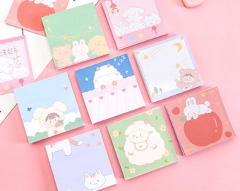 Kawaii Animal Sticky Notes, Cartoon Sticky Notes, Rainbow Colours, School Supplies, 80 Sheets