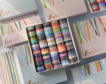 Large Washi Tape Set, Block Colour Washi Tape, Colourful Washi Tape, Set of 60 or 100, Washi Tape for Journal, Diary, Scrapbook