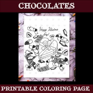 Volwassen kleurplaat-chocolade afdrukbare kleurplaat-Valentijnsdag kleurplaat-Line Art-Cartoon afbeelding-handgetekende originele kunstwerken