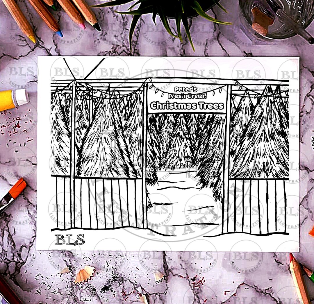 Christmas Tree Farm Printable Coloring Page - Etsy