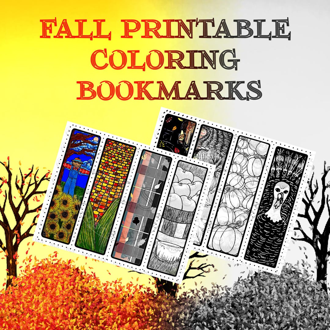 Fall Printable Coloring Bookmarks-autumn Bookmarks-fall Bookmarks ...