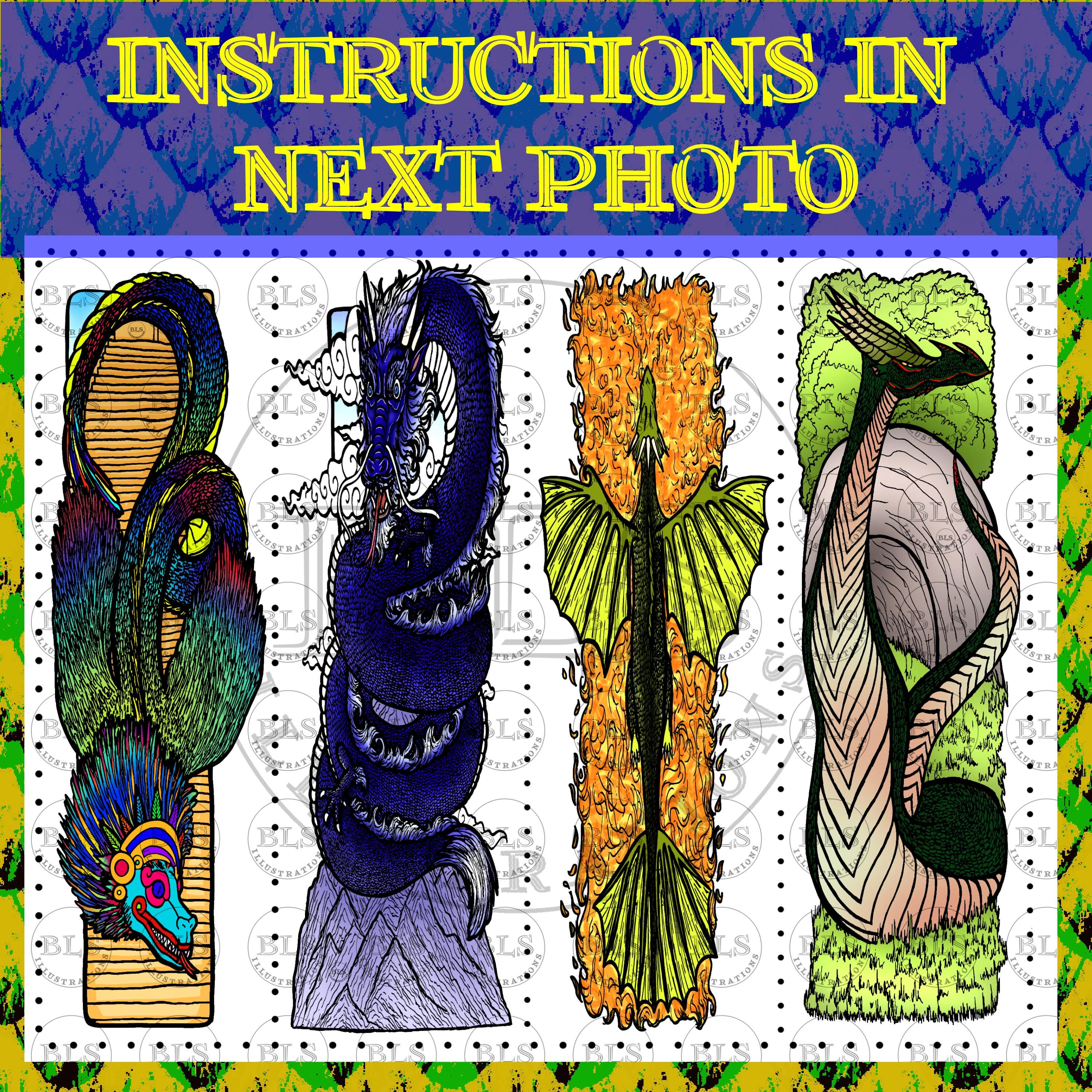 Digital Bookmarks Set-dragon Printable Bookmarks Bundle-virtual ...