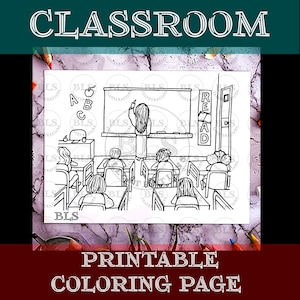 Coloring Page-Classroom Printable Coloring-Indoor Activity-Line Art-Hand Drawn Original Artwork-Digital Download PNG-Cartoon Illustration