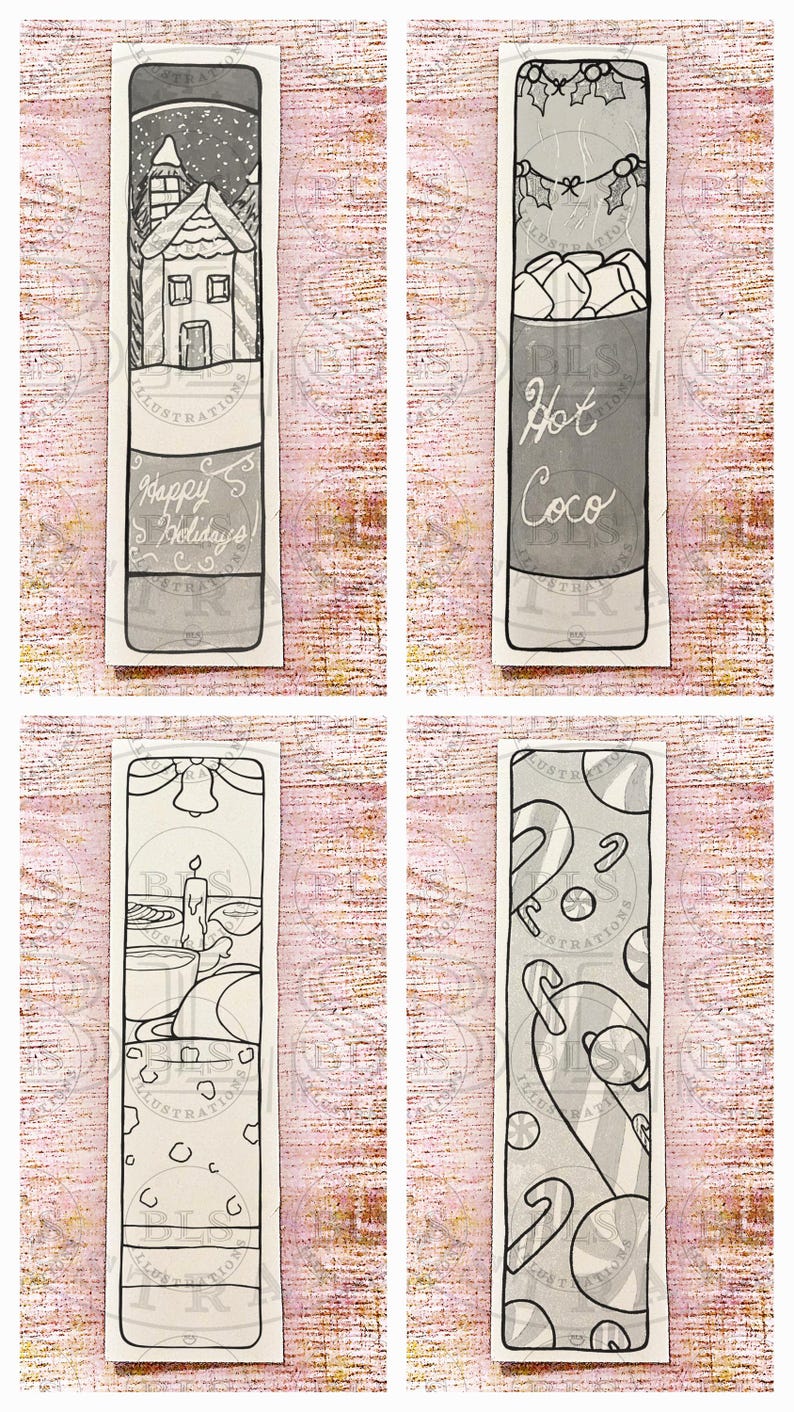 Christmas Printable Coloring Bookmarks-coloring Virtual Bookmarks Set ...