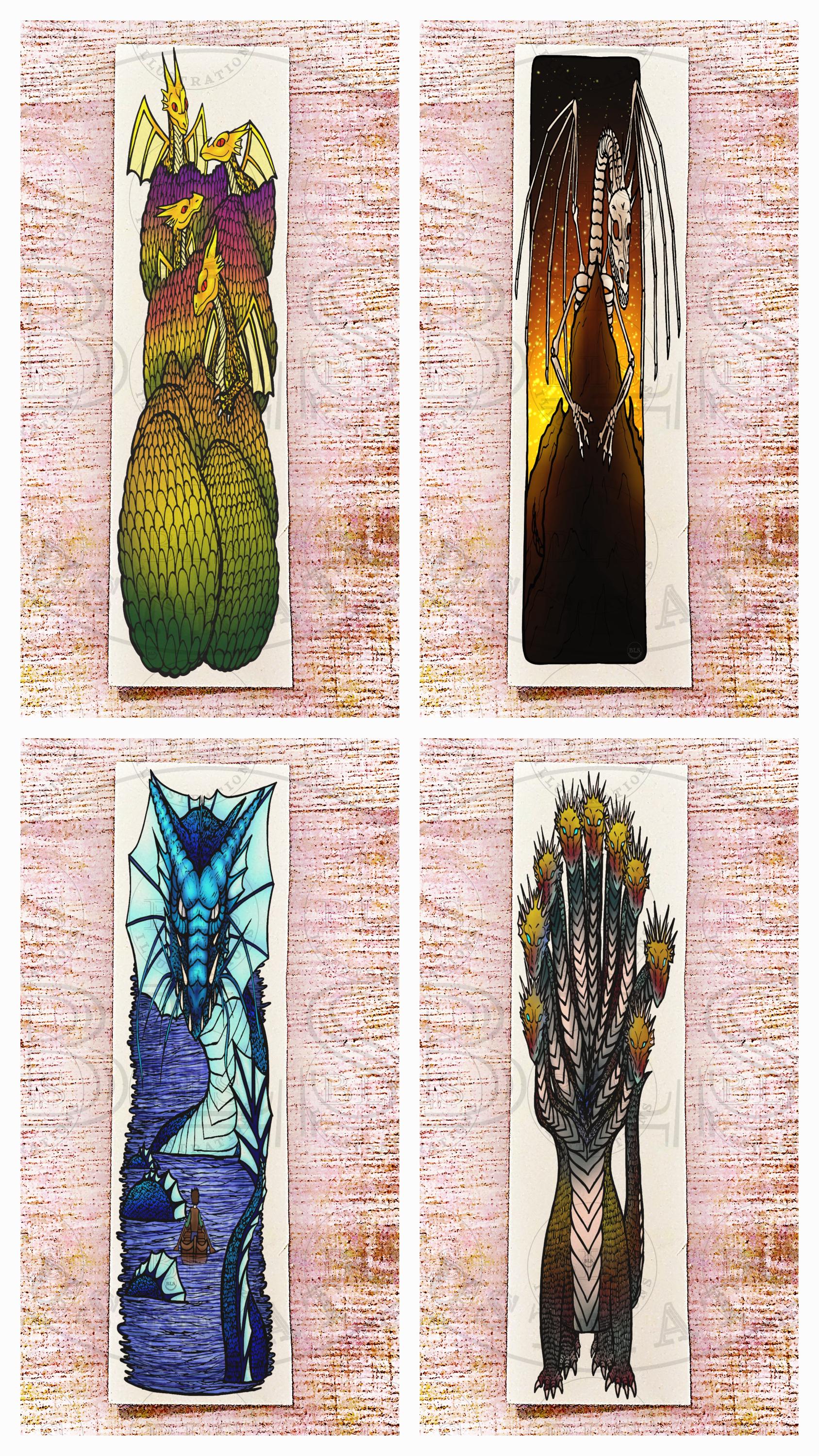 Digital Bookmarks Set-dragon Printable Bookmarks Bundle-virtual ...
