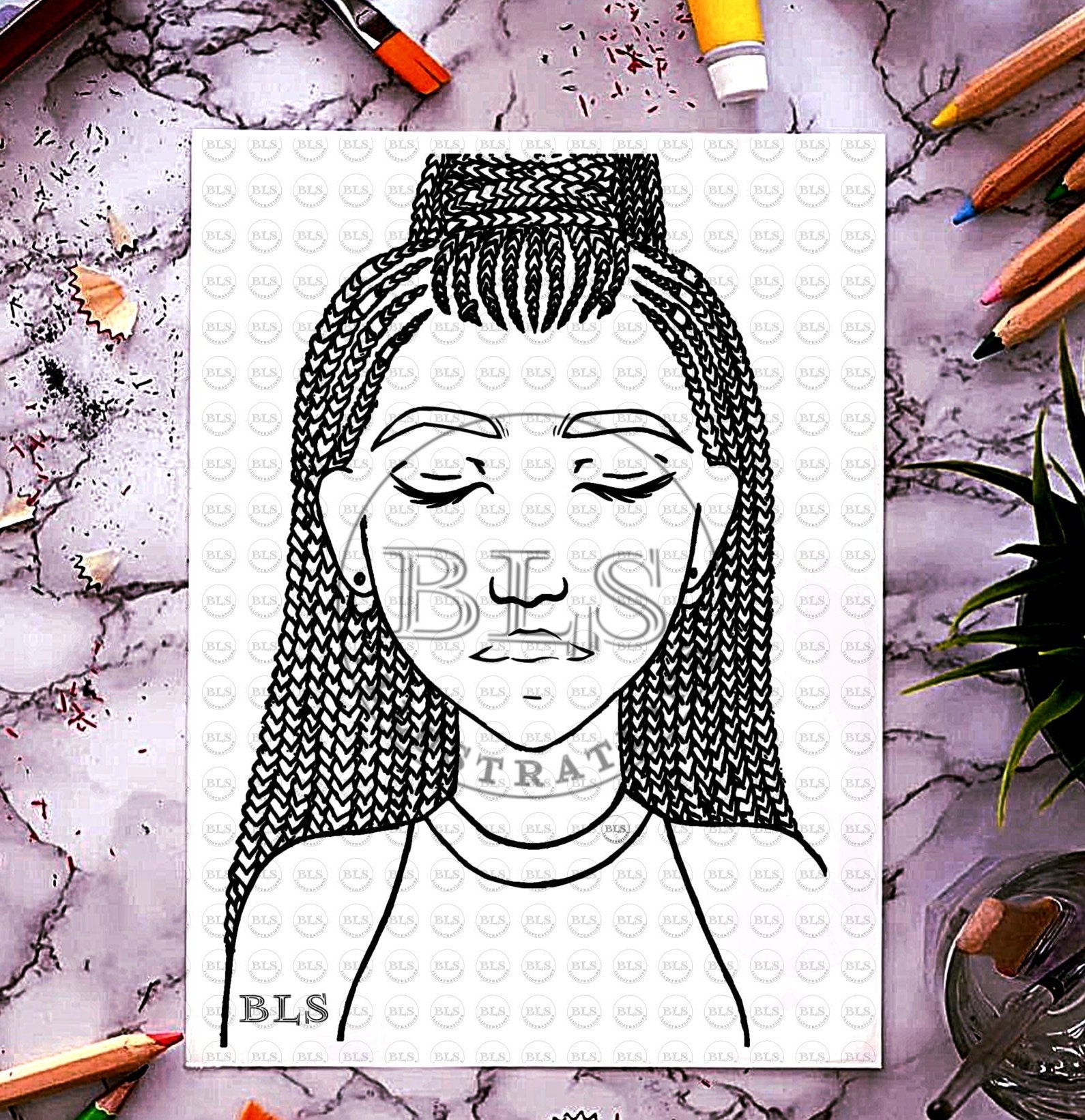 Black Girl Portraits Printable Coloring Book Bundle Hand Drawn Artwork ...