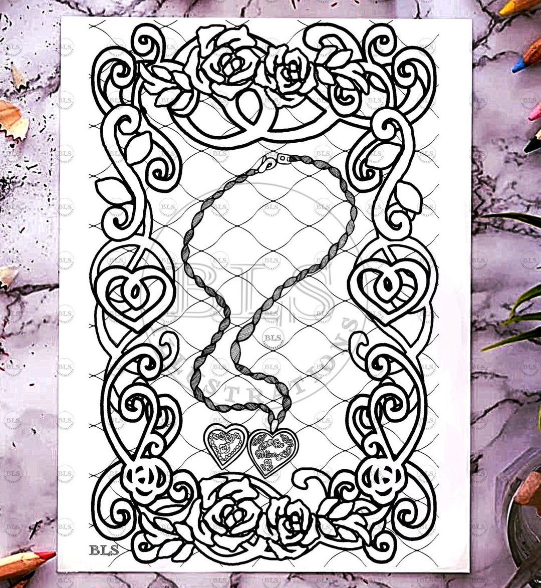 Heart Locket Valentine's Day Printable Coloring Page Adults/kids ...