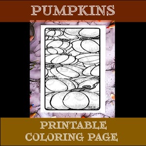 Coloring Page-Pumpkins Printable Coloring-Fall Coloring Page for Adults-Autumn Coloring Sheet for Kids-Hand Drawn Original Artwork-Line Art