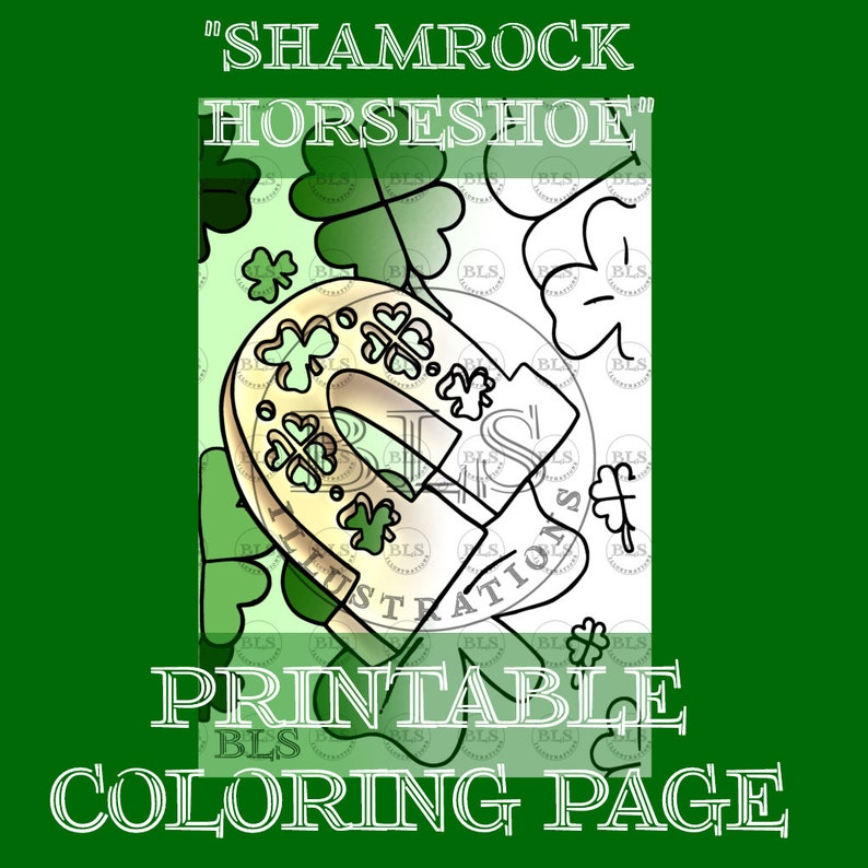 Shamrock Horseshoe Printable Coloring Page Digital Download St Patrick ...