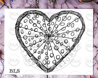 Heart Pizza Coloring Page for Kids-Printable Sheet for Foodies-Stress Relief, Mindfulness & Relaxation Line Art-Instant Digital Download PNG