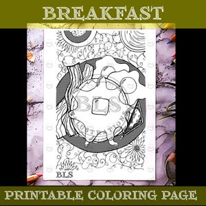 Adult Coloring Page-Breakfast Printable Coloring-Coloring Page for Adults-Digital Download-Line Art-Hand Drawn Original Artwork