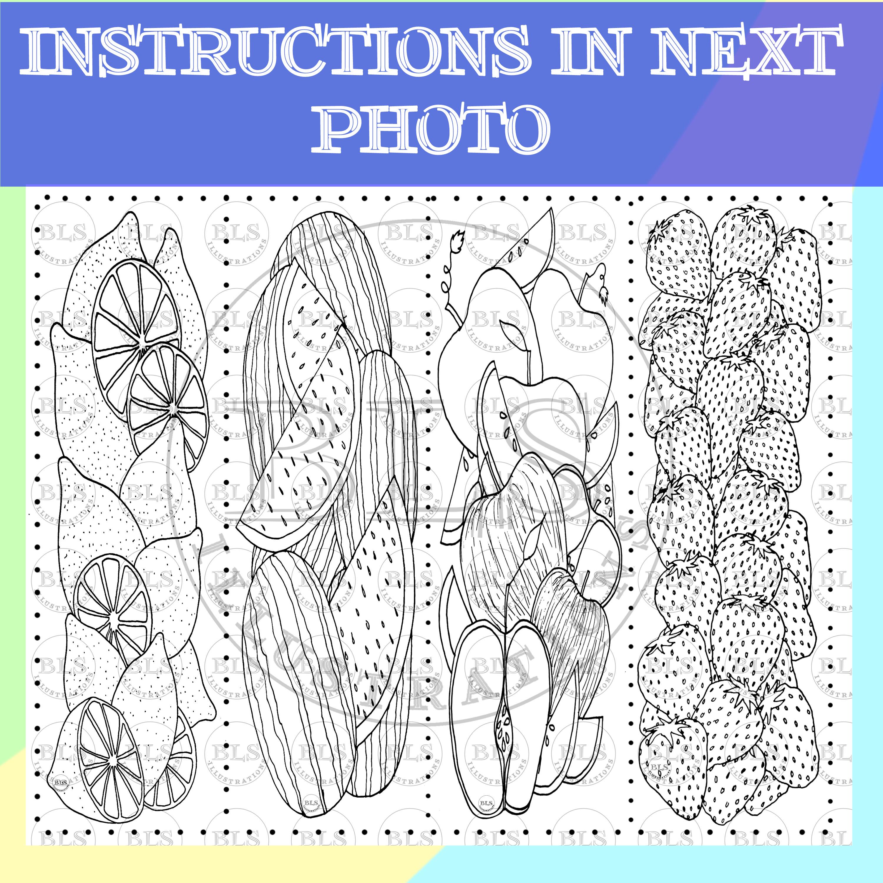 Fruit Bookmark Set-printable Coloring Bookmarks Bundle-virtual ...