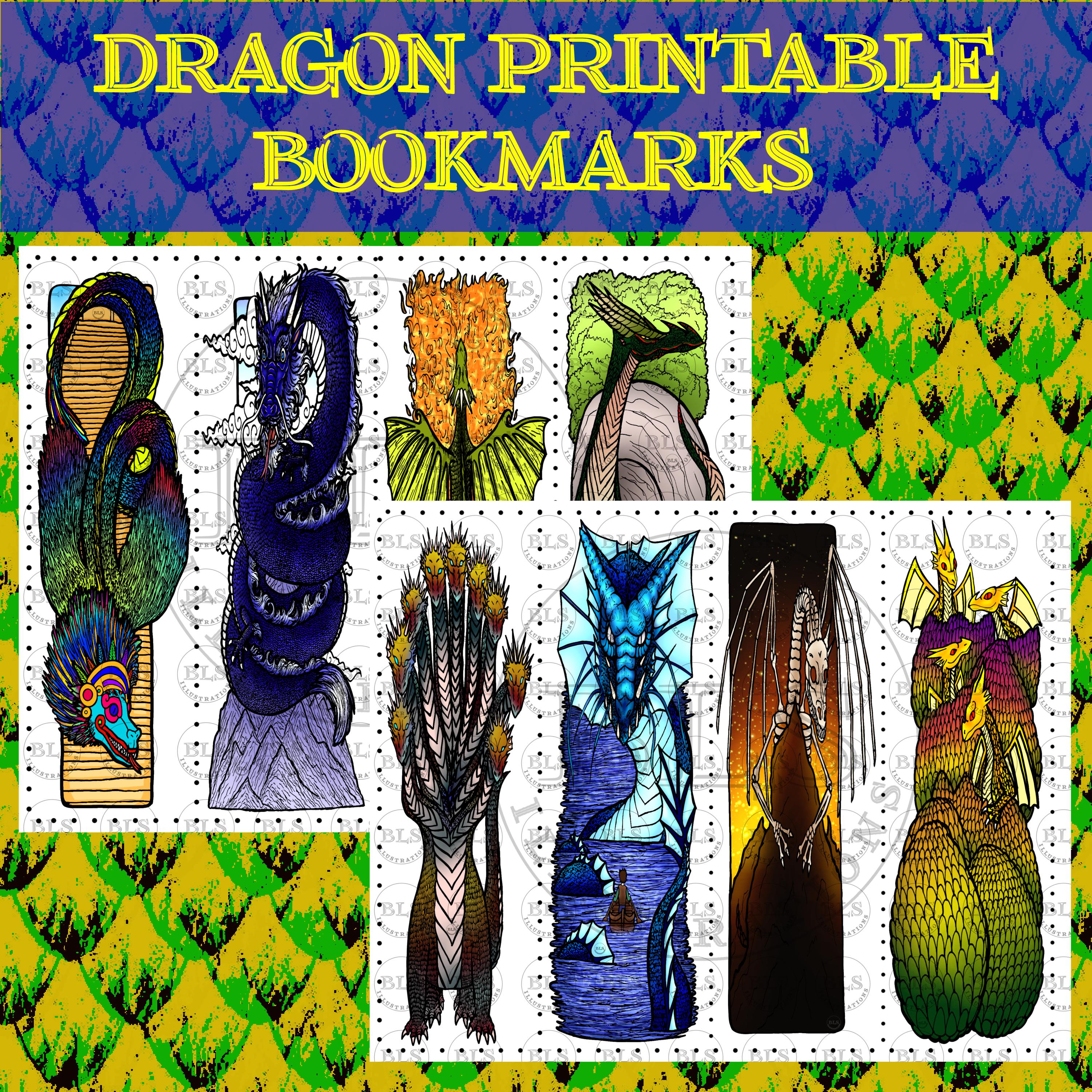 DIY Dragon Bookmarks-printable Bookmarks Bundle-virtual Bookmarks Set ...