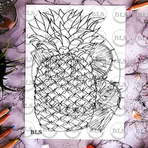 Pineapples Coloring Page-Printable Coloring Sheet-Stress Relief, Mindfulness & Relaxation Line Art-Instant Digital Download Fruit PNG